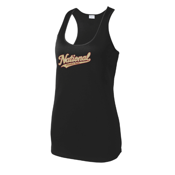 Baseball Seniors–Andrix Women's PosiCharge Competitor Racerback Tank – National Script – Black – front mockup