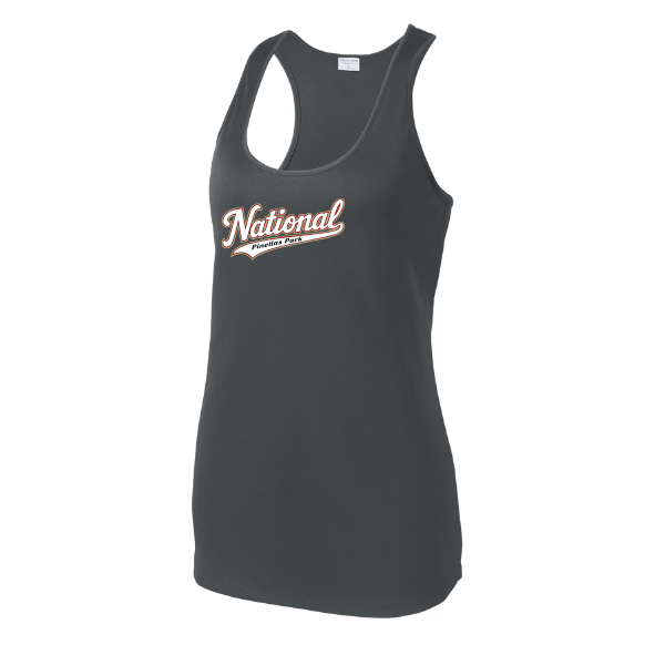 Baseball Seniors–Andrix Women's PosiCharge Competitor Racerback Tank – National Script – Iron Gray – front mockup