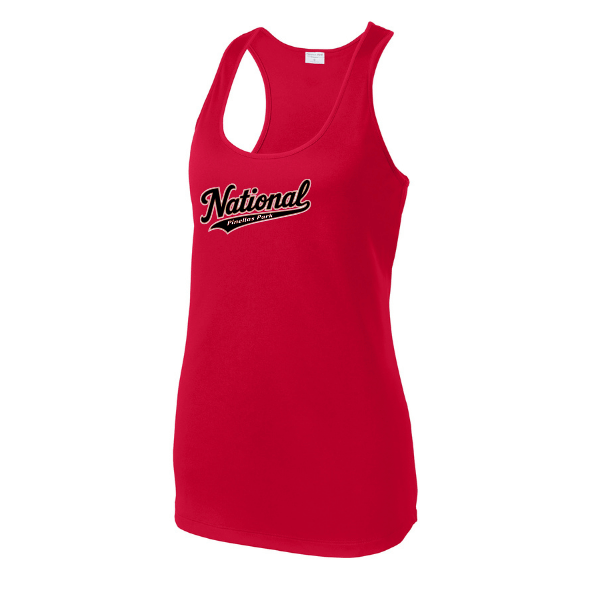 Baseball Seniors–Andrix Women's PosiCharge Competitor Racerback Tank – National Script – True Red – front mockup