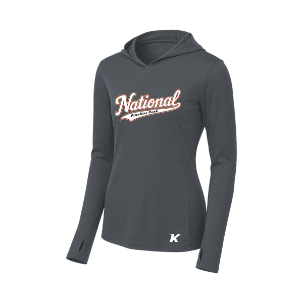 Baseball Seniors–Andrix Women's PosiCharge Competitor Hooded Pullover – National Script – Iron Gray – front mockup