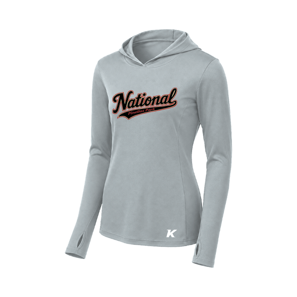 Baseball Seniors–Andrix Women's PosiCharge Competitor Hooded Pullover – National Script – Silver – front mockup