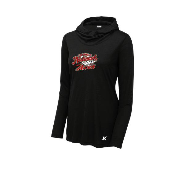 Baseball Seniors–Andrix Women's PosiCharge Tri-Blend Wicking Long-Sleeve Hoodie – National Aces – Black – front mockup