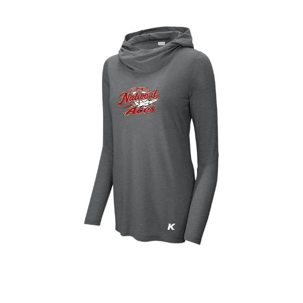 Baseball Seniors–Andrix Women's PosiCharge Tri-Blend Wicking Long-Sleeve Hoodie – National Aces – Dark Gray Heather – front mockup