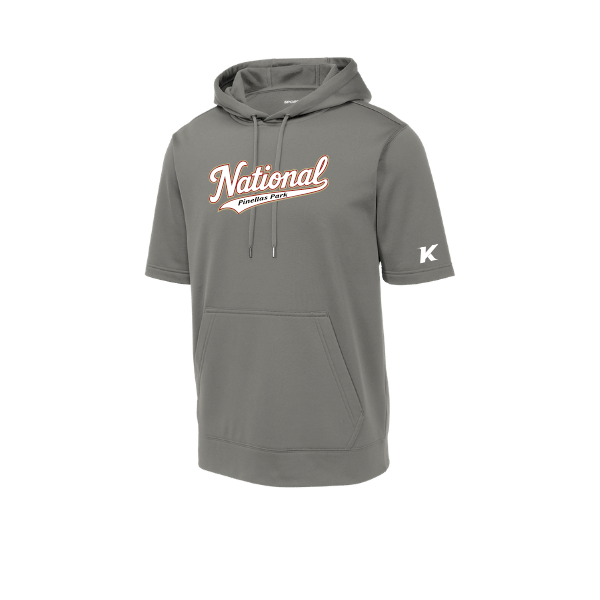 Baseball Seniors–Andrix Sport-Wick Fleece Short Sleeve Hooded Pullover – National Script – Dark Smoke Gray – front mockup