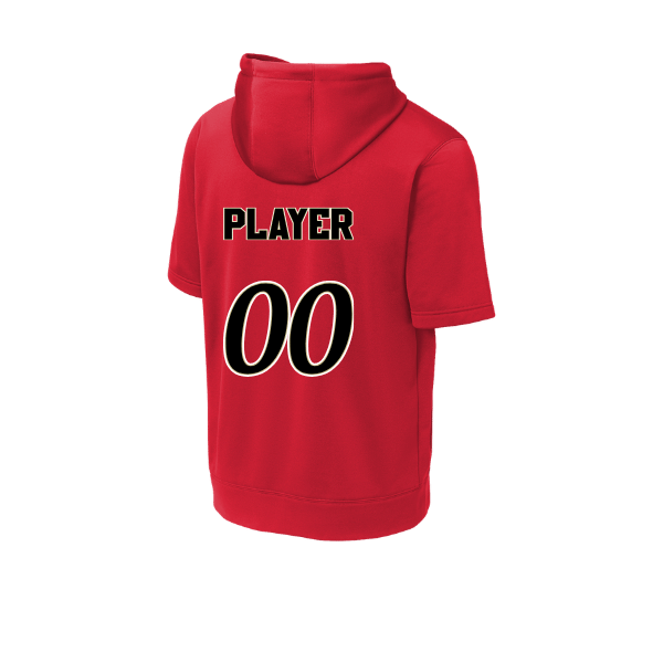 Baseball Seniors–Andrix Sport-Wick Fleece Short Sleeve Hooded Pullover – National Script – Deep Red – back mockup