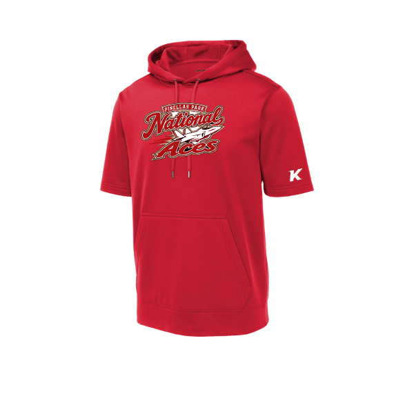 Baseball Seniors–Andrix Sport-Wick Fleece Short Sleeve Hooded Pullover – National Aces – Deep Red – front mockup
