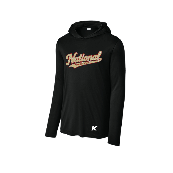 Baseball Seniors–Andrix Posi-UV Pro Long-Sleeve Hoodie – National Script – Black – front mockup