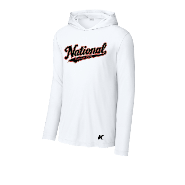 Baseball Seniors–Andrix Posi-UV Pro Long-Sleeve Hoodie – National Script – White – front mockup