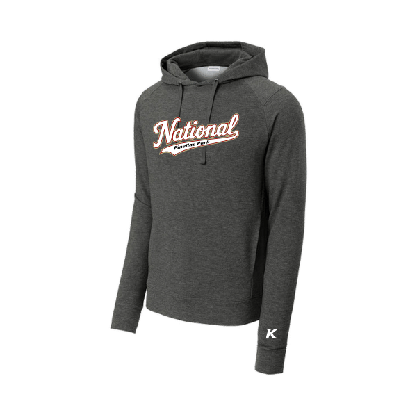 Baseball Seniors–Andrix Sport-Wick Flex Fleece Pullover Hoodie – National Script – Dark Gray Heather – front mockup