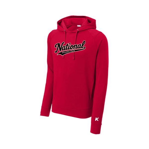 Baseball Seniors–Andrix Sport-Wick Flex Fleece Pullover Hoodie – National Script – Deep Red – front mockup