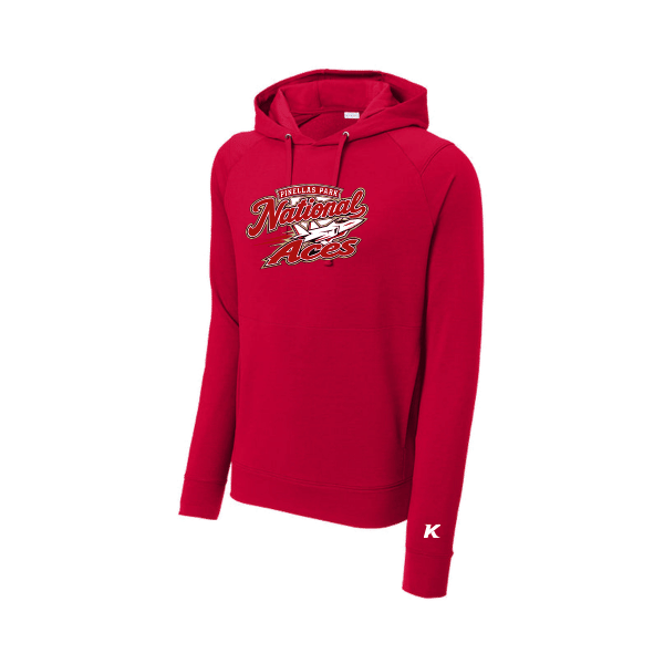 Baseball Seniors–Andrix Sport-Wick Flex Fleece Pullover Hoodie – National Aces – Deep Red – front mockup