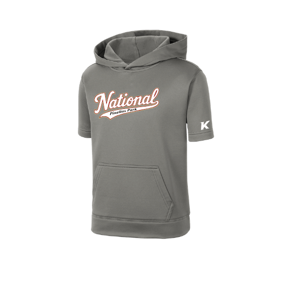 Baseball Seniors–Andrix Youth Sport-Wick Fleece Short Sleeve Hooded Pullover – National Script – Dark Smoke Gray – front mockup