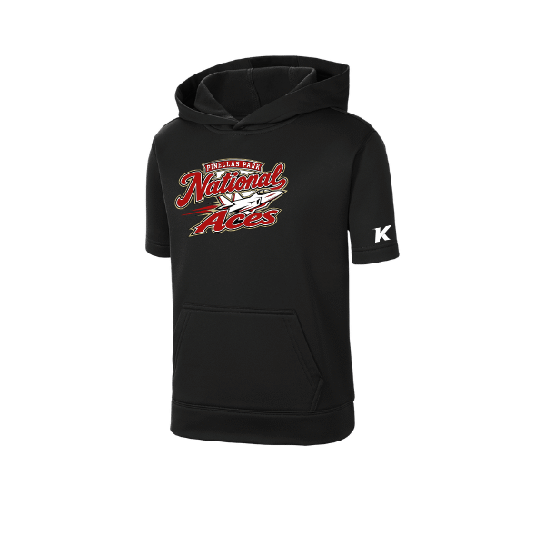 Baseball Seniors–Andrix Youth Sport-Wick Fleece Short Sleeve Hooded Pullover – National Aces – Black – front mockup