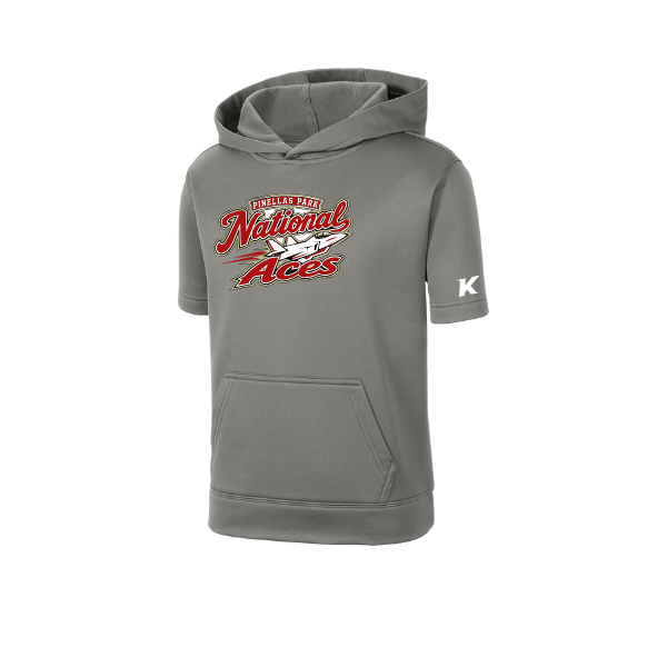 Baseball Seniors–Andrix Youth Sport-Wick Fleece Short Sleeve Hooded Pullover – National Aces – Dark Smoke Gray – front mockup