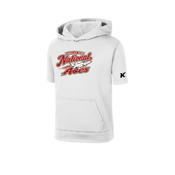 Baseball Seniors–Andrix Youth Sport-Wick Fleece Short Sleeve Hooded Pullover – National Aces – White – front mockup
