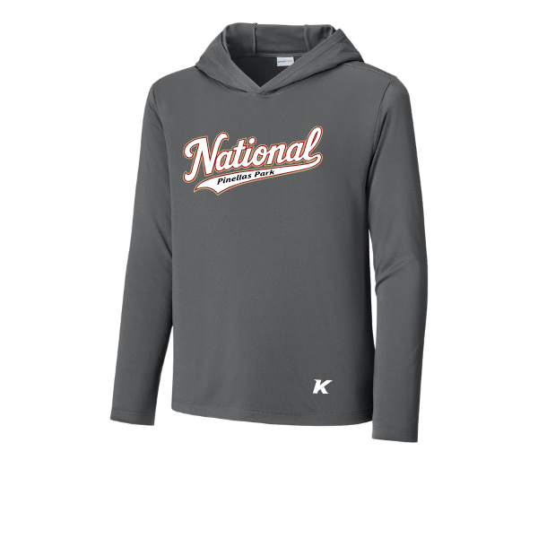 Baseball Seniors–Andrix Youth Posi-UV Pro Long-Sleeve Hoodie – National Script – Dark Smoke Gray – front mockup