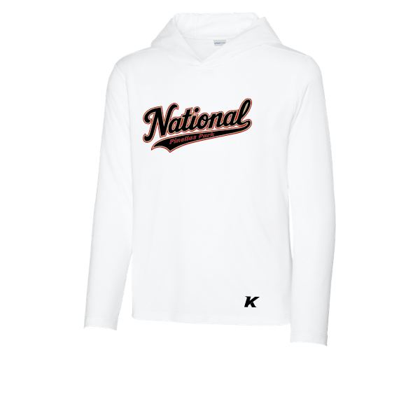 Baseball Seniors–Andrix Youth Posi-UV Pro Long-Sleeve Hoodie – National Script – White – front mockup