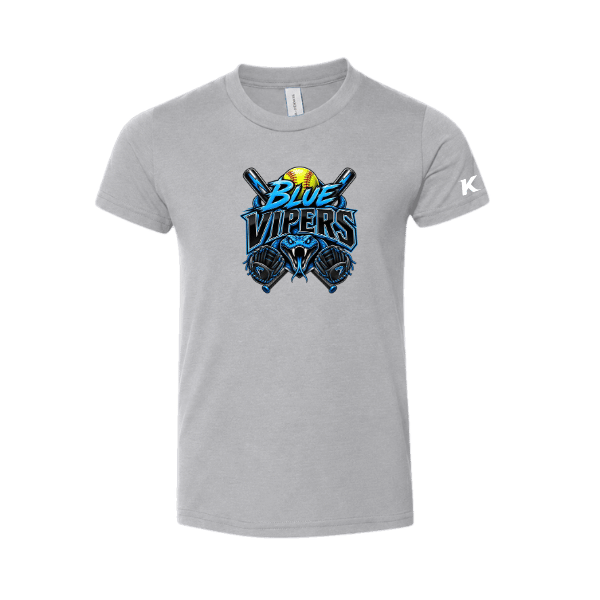 Softball Minors–McCoy Blue Vipers Youth Jersey Short-Sleeve Tee – Athletic Heather – front mockup