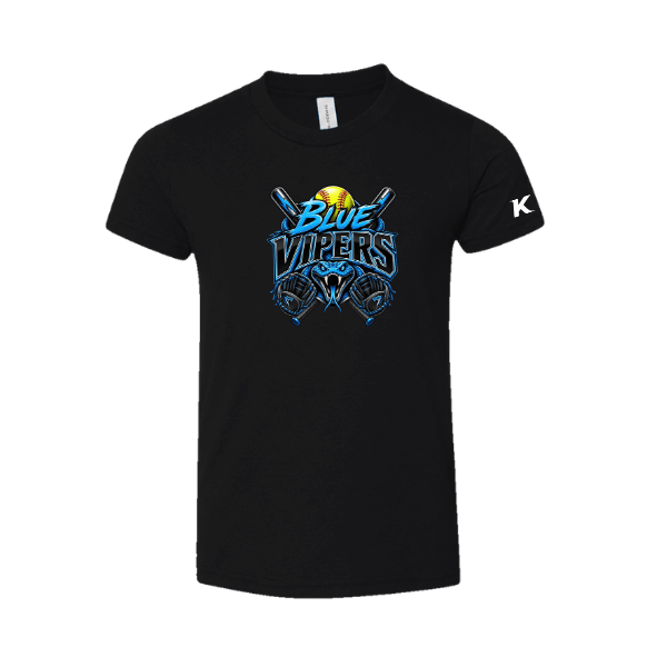 Softball Minors–McCoy Blue Vipers Youth Jersey Short-Sleeve Tee – Black – front mockup