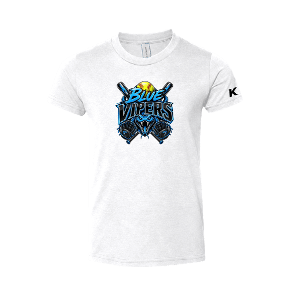 Softball Minors–McCoy Blue Vipers Youth Jersey Short-Sleeve Tee – White – front mockup