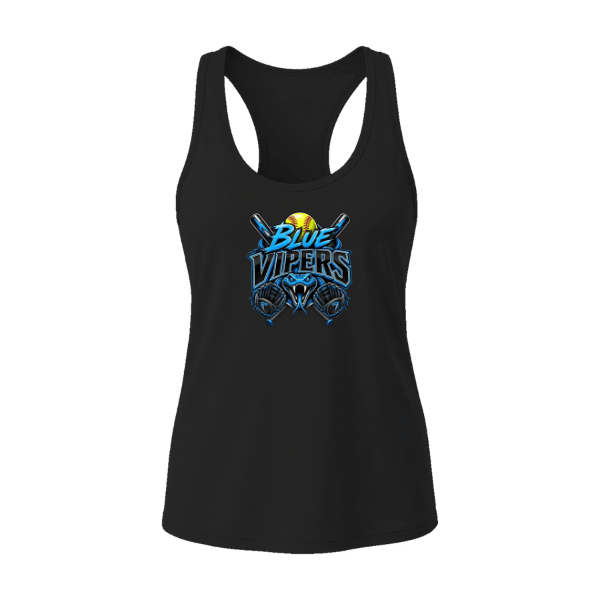 Softball Minors–McCoy Blue Vipers Women's Jersey Racerback Tank – Black – front mockup