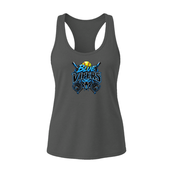 Softball Minors–McCoy Blue Vipers Women's Jersey Racerback Tank – Dark Gray Heather – front mockup