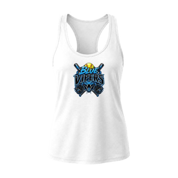 Softball Minors–McCoy Blue Vipers Women's Jersey Racerback Tank – White – front mockup