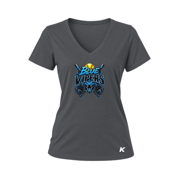 Softball Minors–McCoy Blue Vipers Women's Relaxed Jersey V-Neck Tee – Asphalt – front mockup