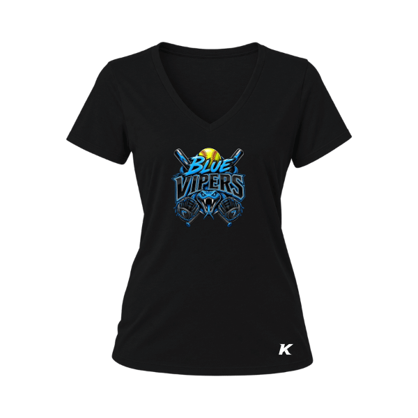 Softball Minors–McCoy Blue Vipers Women's Relaxed Jersey V-Neck Tee – Black – front mockup