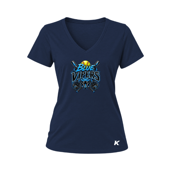 Softball Minors–McCoy Blue Vipers Women's Relaxed Jersey V-Neck Tee – Navy – front mockup