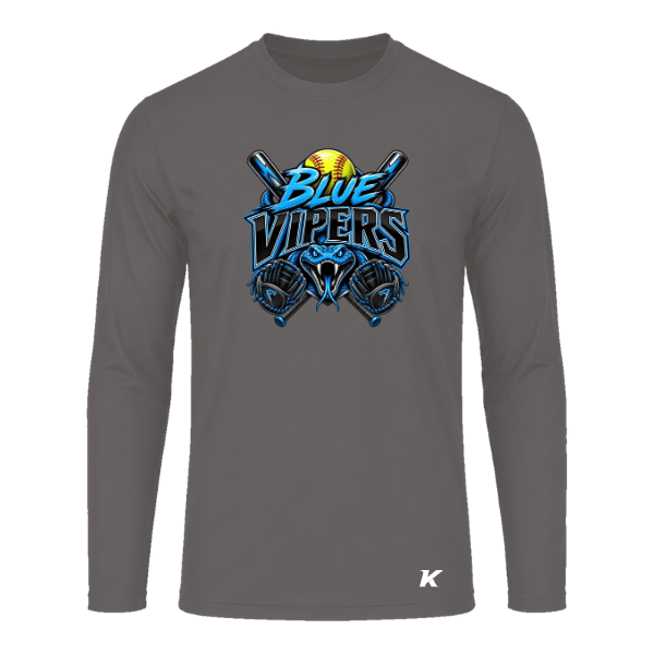 Softball Minors–McCoy Blue Vipers Vision Performance Long-Sleeve Tee – Charcoal – front mockup