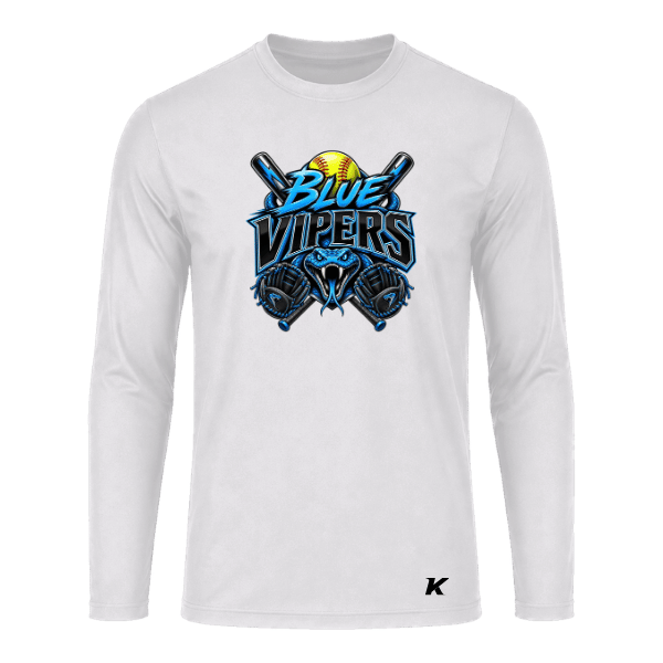 Softball Minors–McCoy Blue Vipers Vision Performance Long-Sleeve Tee – White – front mockup