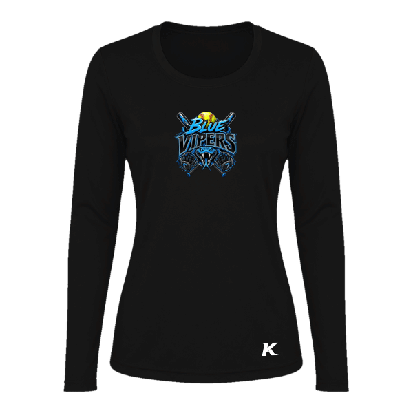 Softball Minors–McCoy Blue Vipers Vision Women's Performance Long-Sleeve Tee – Black – front mockup