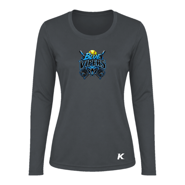 Softball Minors–McCoy Blue Vipers Vision Women's Performance Long-Sleeve Tee – Charcoal – front mockup