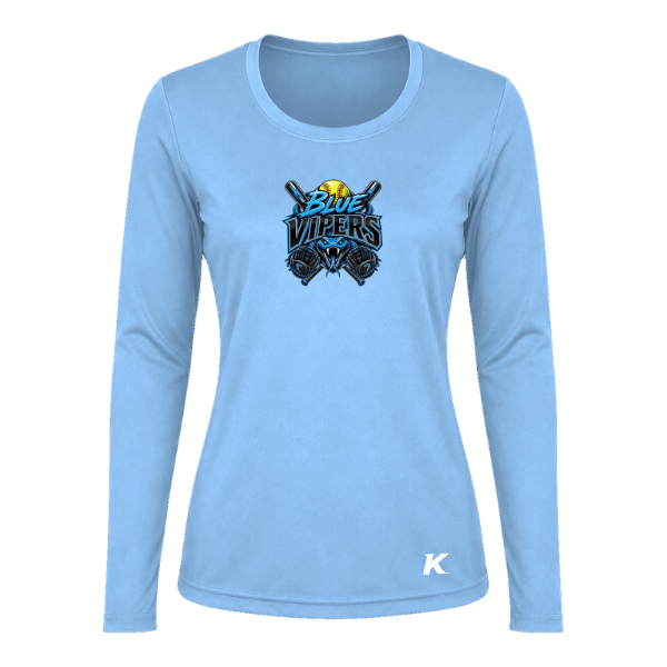 Softball Minors–McCoy Blue Vipers Vision Women's Performance Long-Sleeve Tee – Light Blue – front mockup