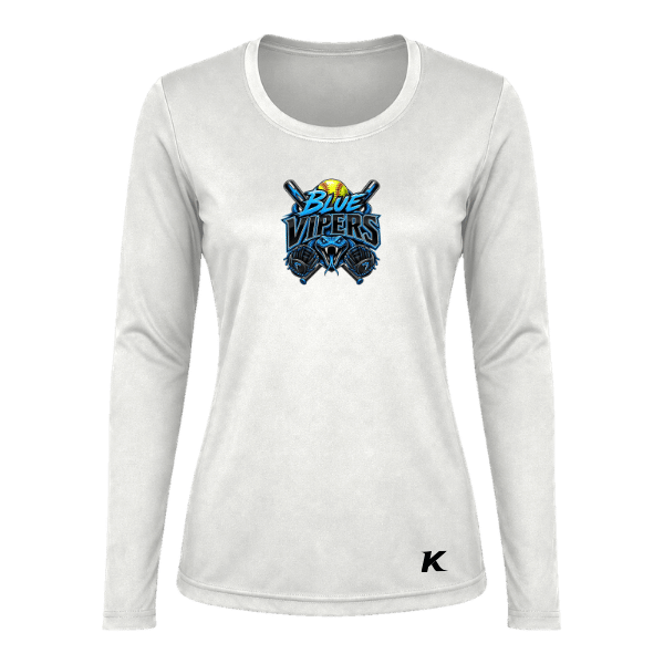 Softball Minors–McCoy Blue Vipers Vision Women's Performance Long-Sleeve Tee – White – front mockup