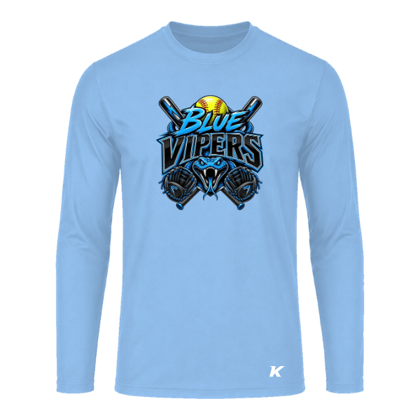 Softball Minors–McCoy Blue Vipers Youth Vision Performance Long-Sleeve Tee – Light Blue – front mockup