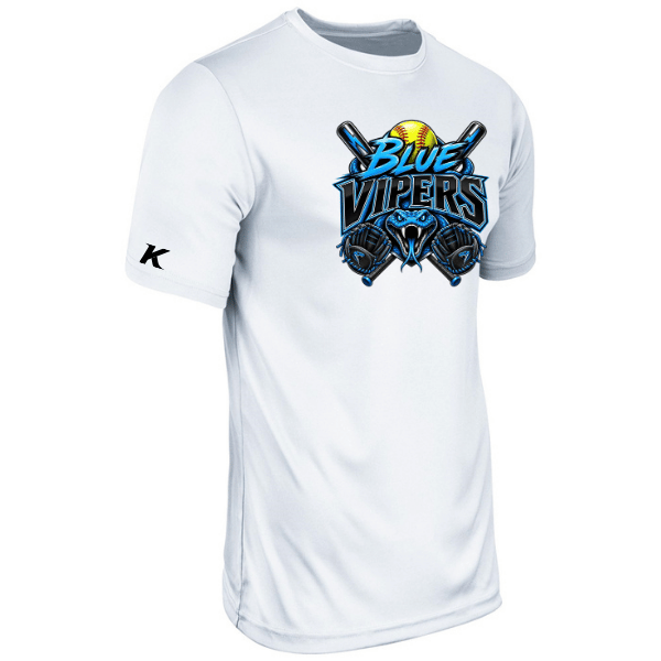 Softball Minors–McCoy Blue Vipers Youth Vision Performance Short-Sleeve Tee – White – front mockup