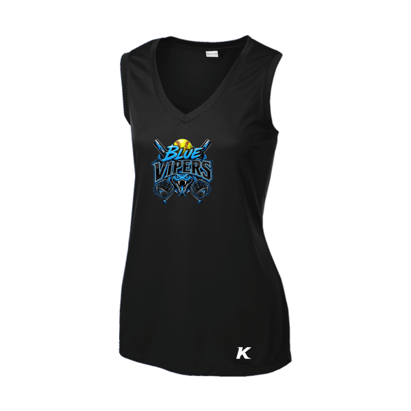 Softball Minors–McCoy Blue Vipers Women's Sleeveless PosiCharge Competitor V-Neck Tee – Black – front mockup