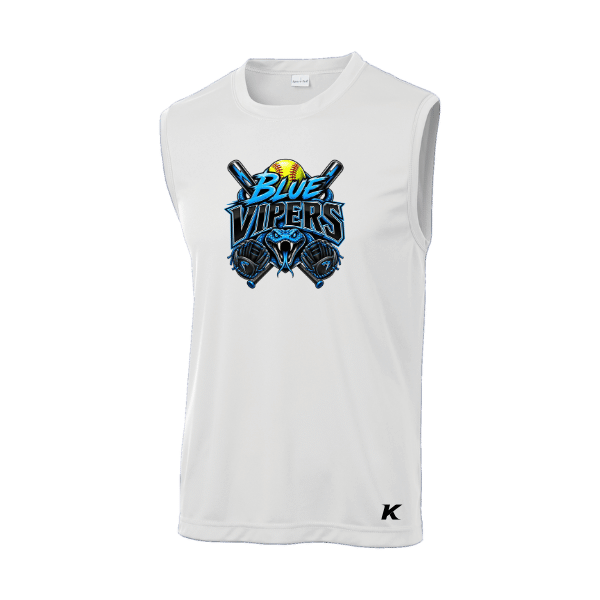 Softball Minors–McCoy Blue Vipers Sleeveless PosiCharge Competitor Tee – White – front mockup