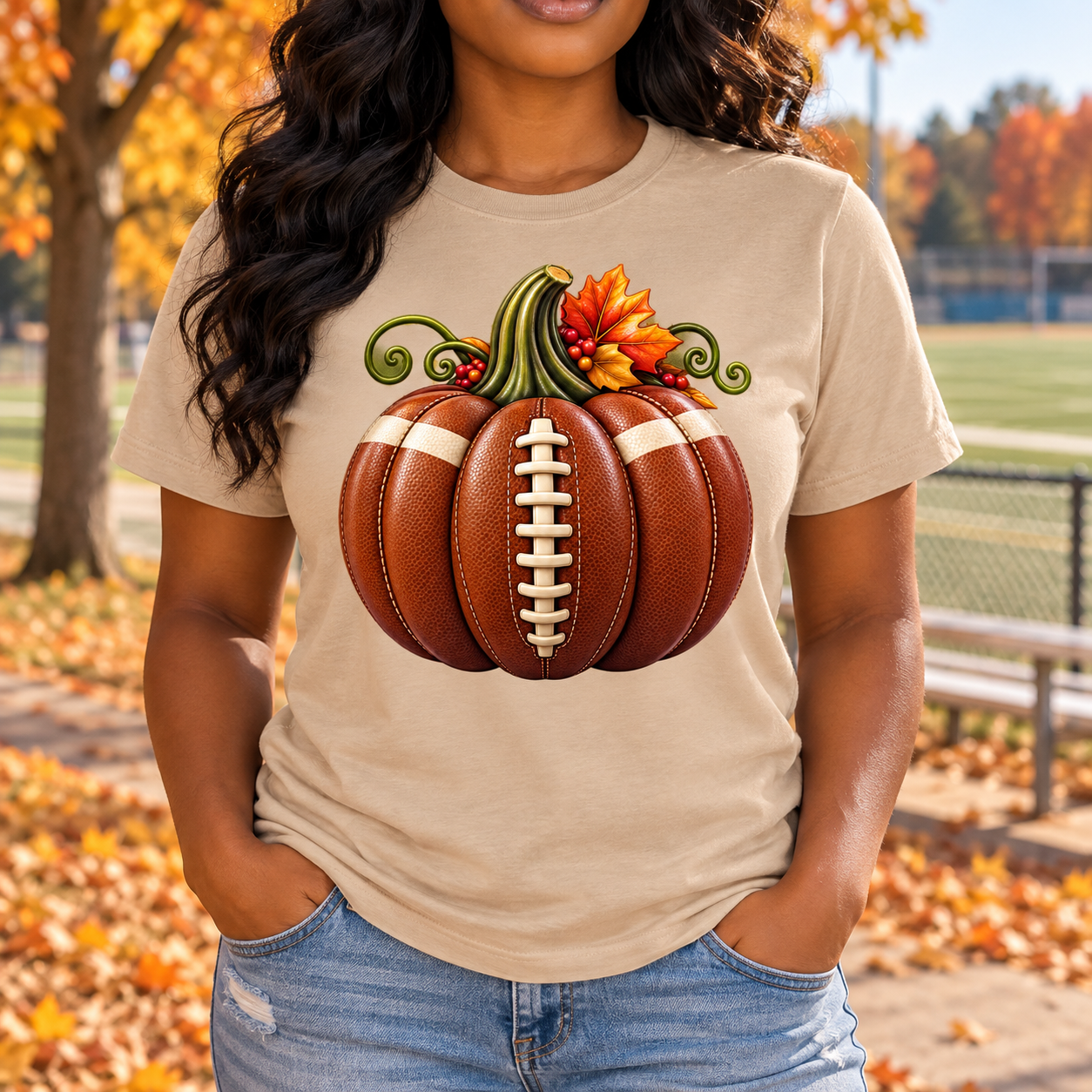 Fall Football Pumpkin Graphic Tee