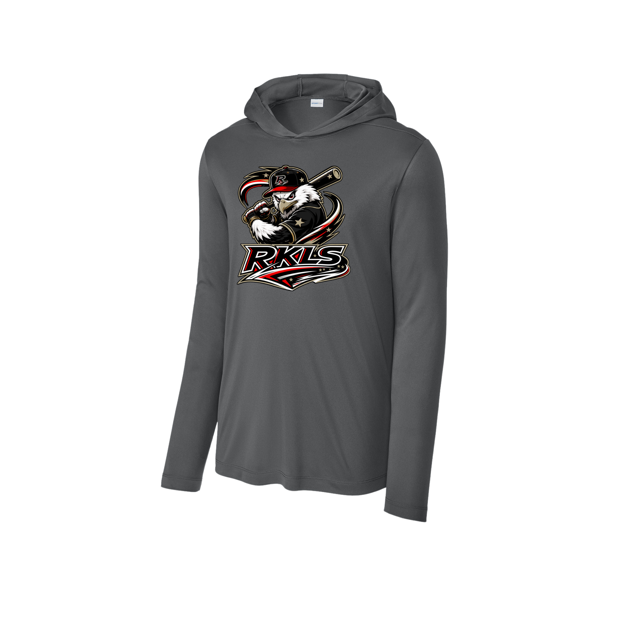 pinellas-reckless-baseball-dark-smoke-grey-posi-uv-pro-long-sleeve-hoodie-front-logo.png
