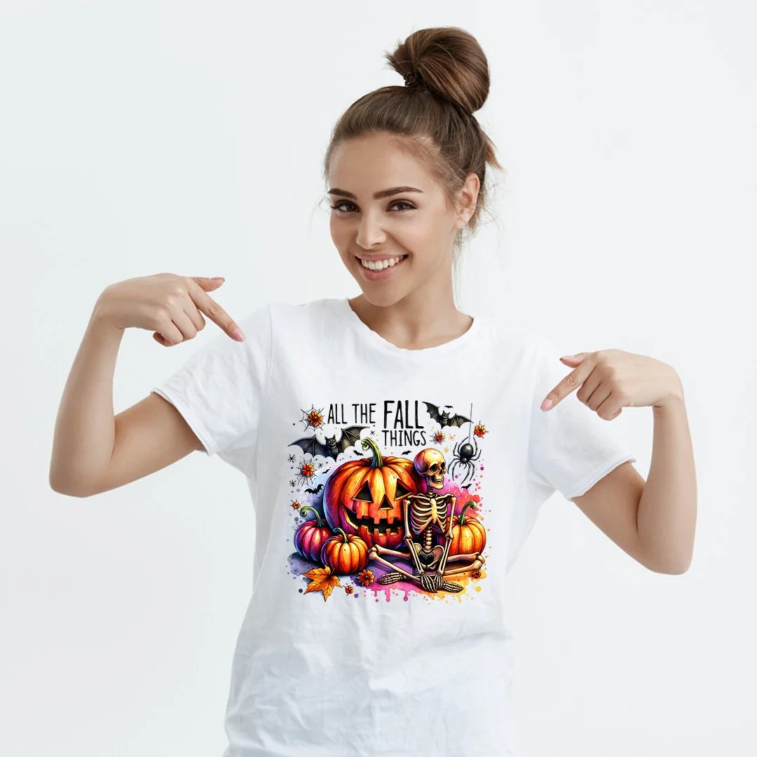 All the Fall Things Pumpkin & Skeleton T-Shirt