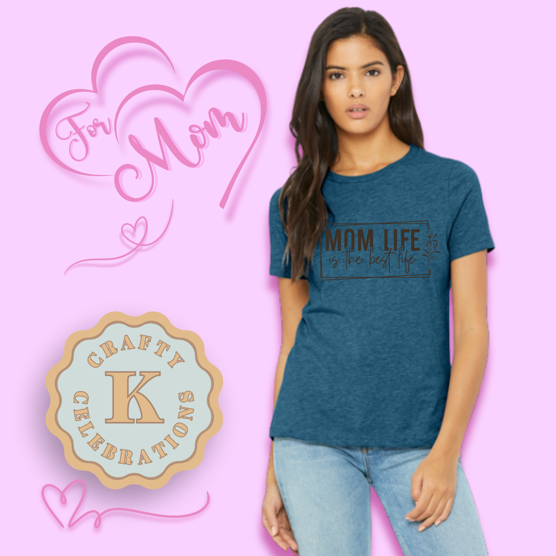 Heather Deep Teal 6400CVC-Mom Life is the Best Life.png