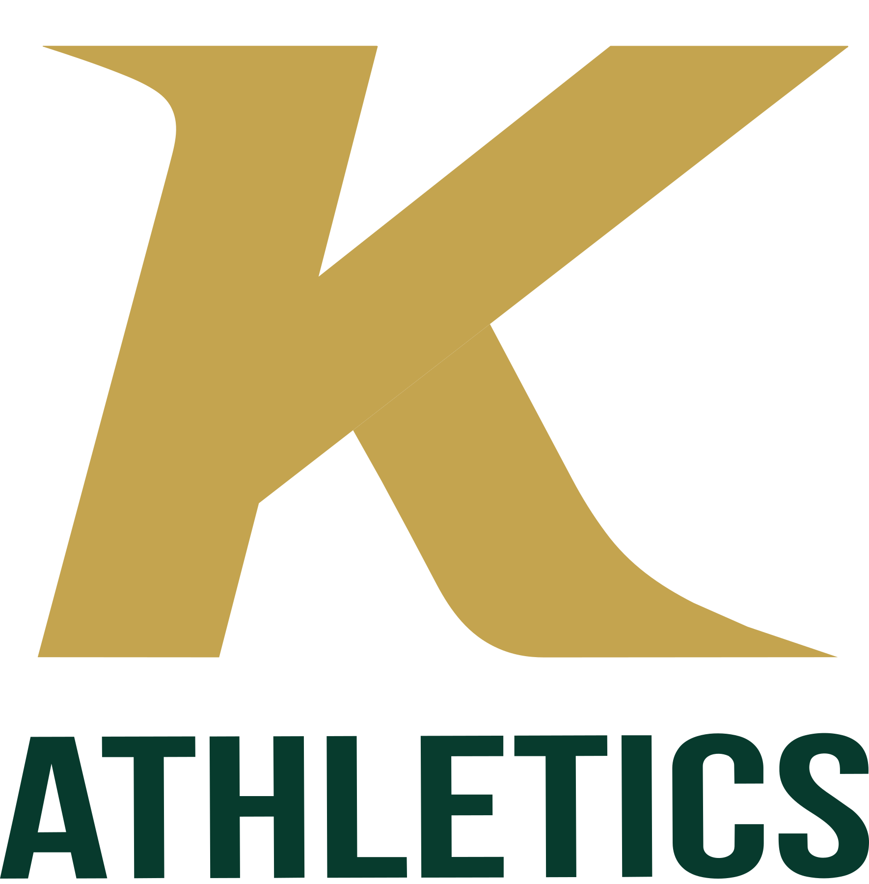 K Athletics official logo: gold K above green ATHLETICS.