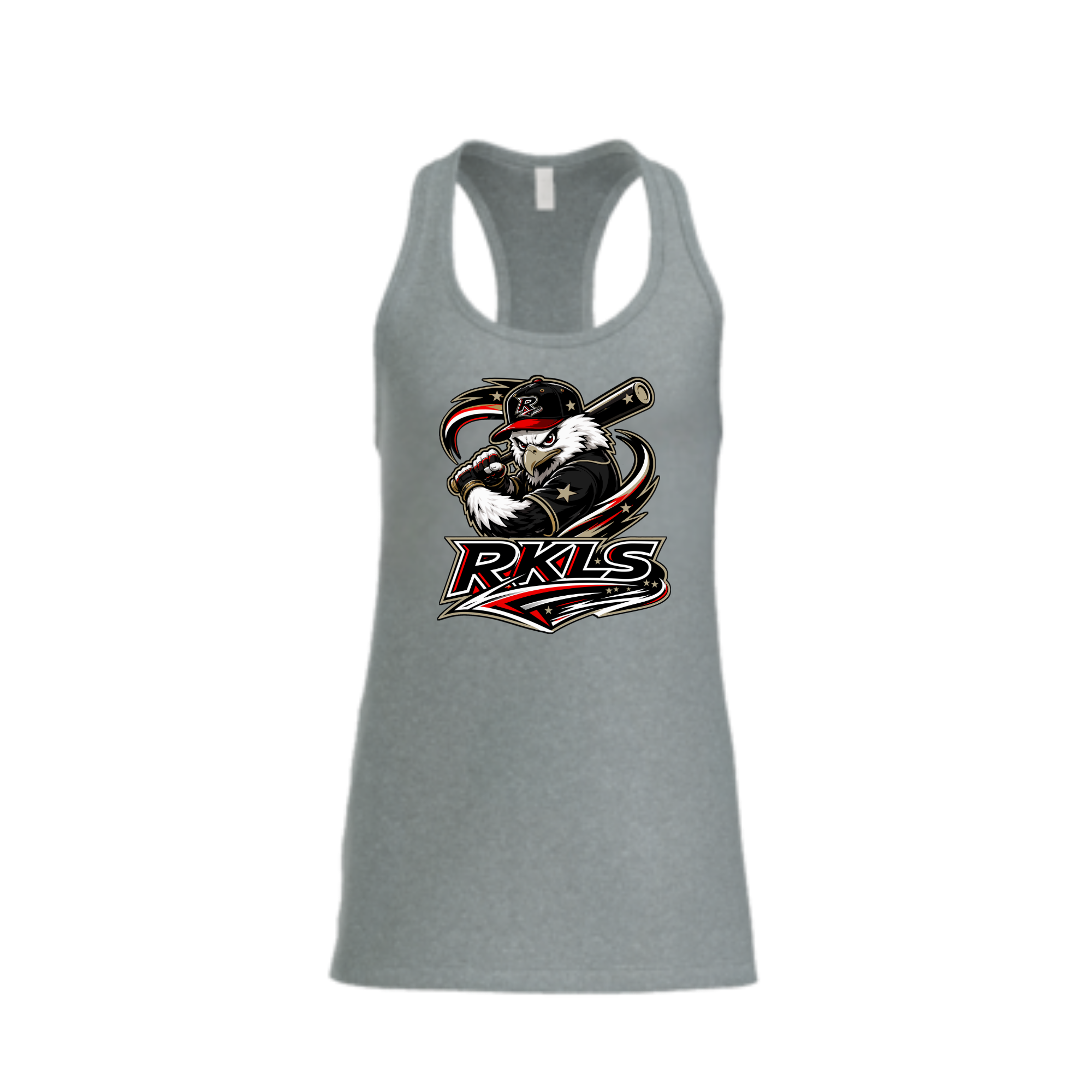 pinellas-reckless-baseball-heather-gray-womens-jersey-racerback-tank-front-logo.png