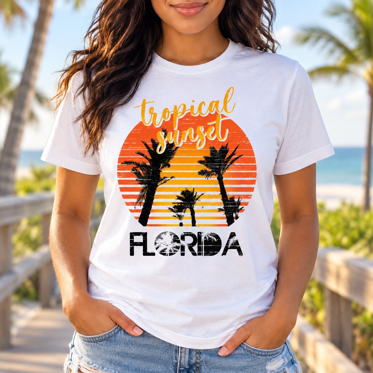 Florida Tropical Sunset Retro Tee