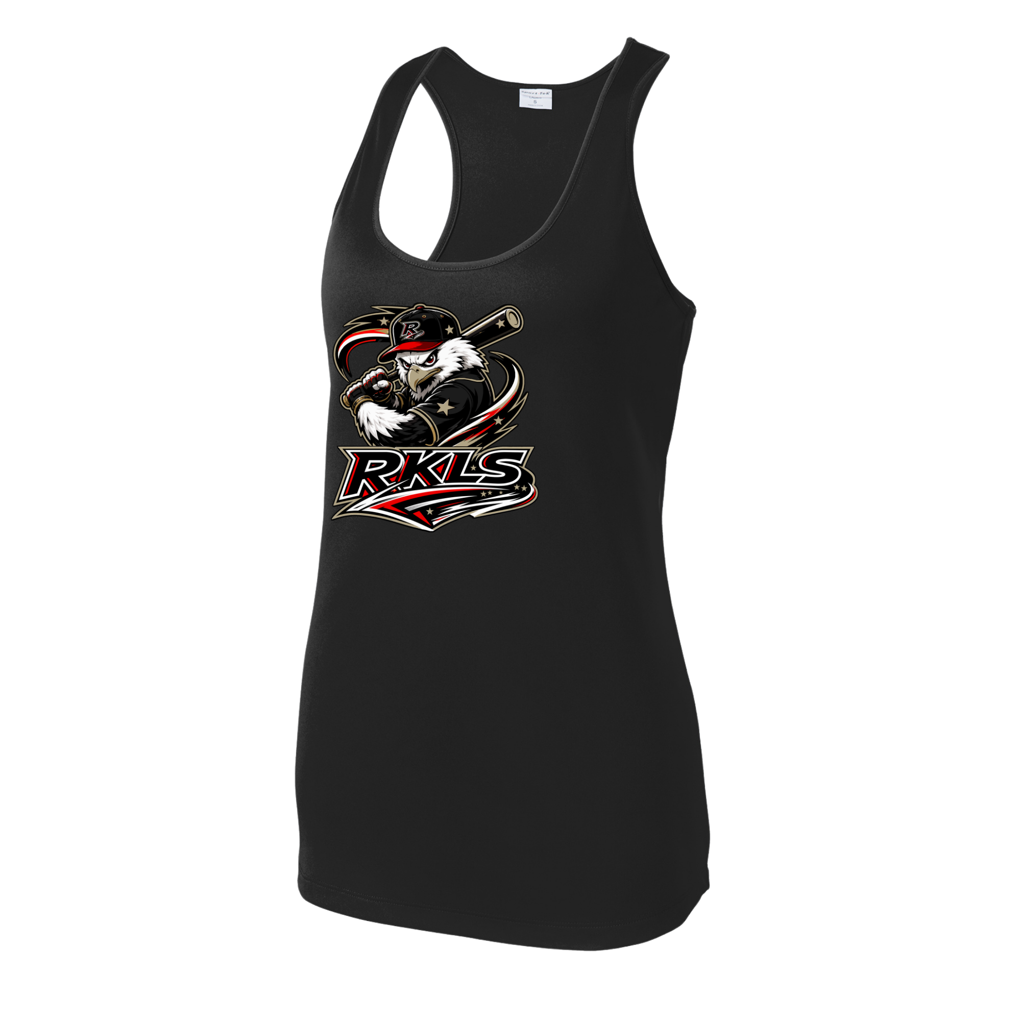 pinellas-reckless-baseball-black-womens-performance-racerback-tank-front-logo.png