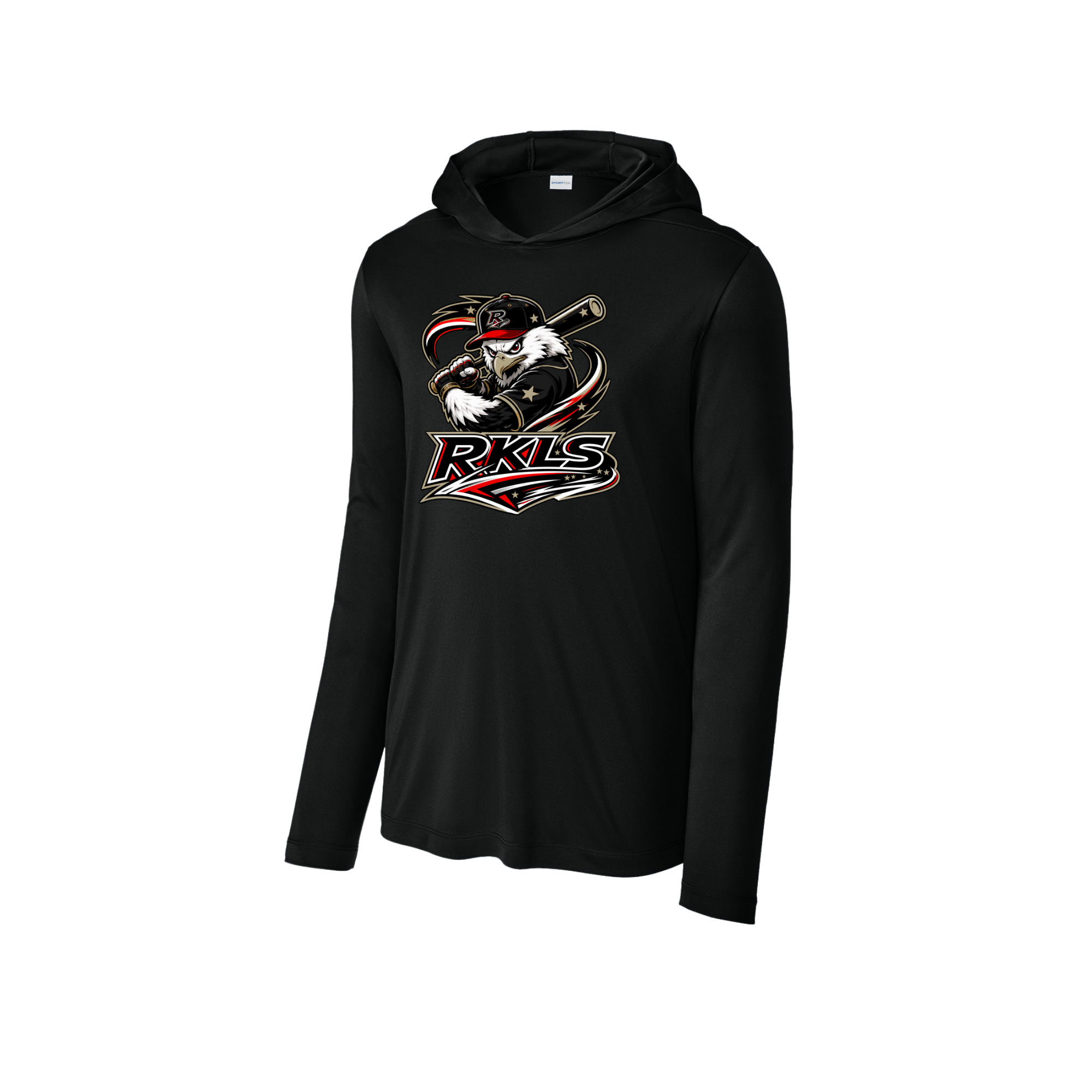 pinellas-reckless-baseball-black-posi-uv-pro-long-sleeve-hoodie-front-logo.png