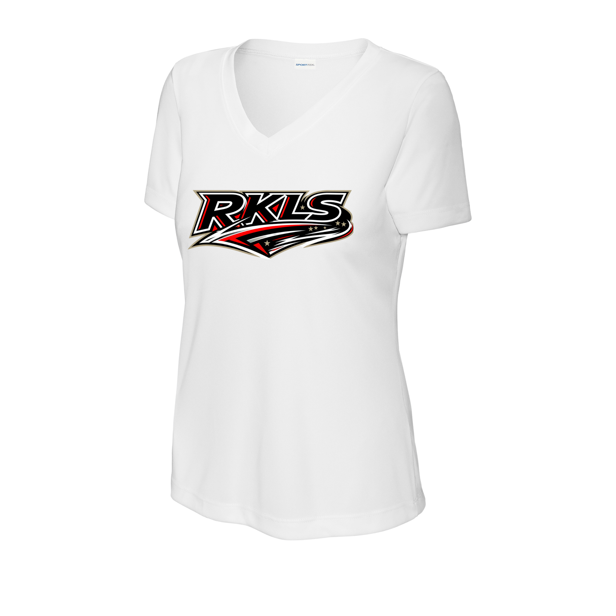 pinellas-reckless-baseball-white-womens-performance-v-neck-t-shirt-front-logo.png